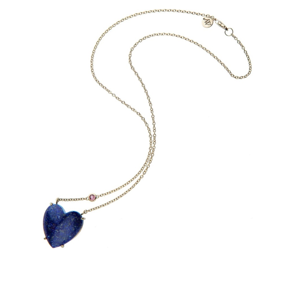 Jane Win LOVE Carved Lapis Heart 10k Necklace